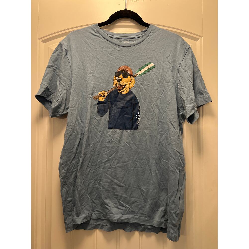 J. Crew Men’s Dog Paddle Graphic Print Crew Neck Pullover T-Shirt Size‎ L Blue